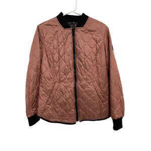 Bernardo Puffer Bomber Jacket Size Small Reversible Zip Up Black Floral Outdoor